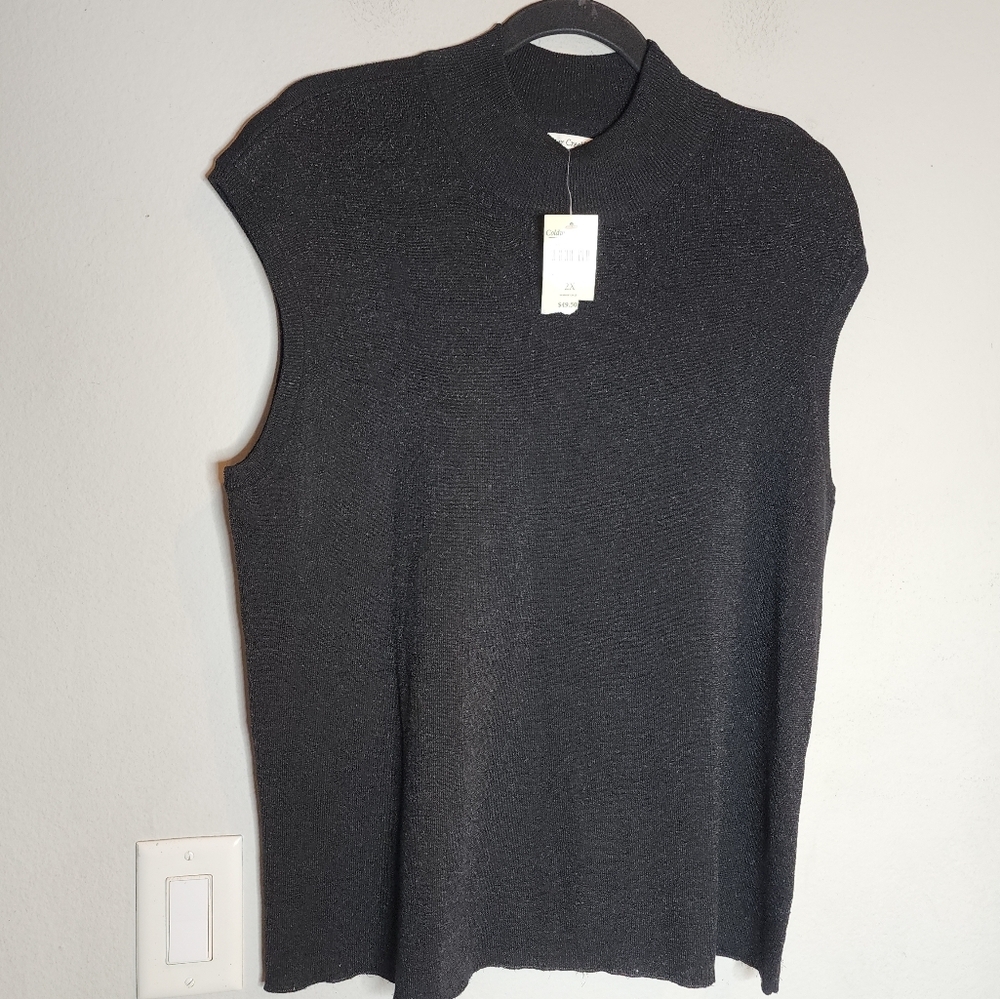NWT Coldwater Creek Silk Blend Black Sparkle Sleeveless Sweater Size 2X